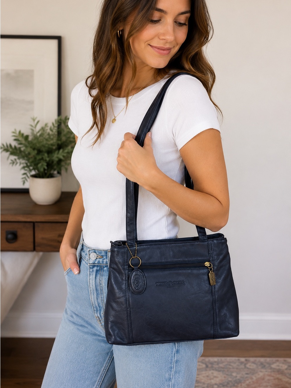 Vintage Copper Creek Navy Blue Shoulder Bag Classic Everyday Purse